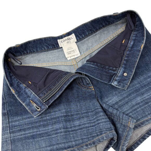 CHANEL Vintage P47482 CC Mark Logo Denim Short Pants #36 Blue [106477] - Picture 9 of 12